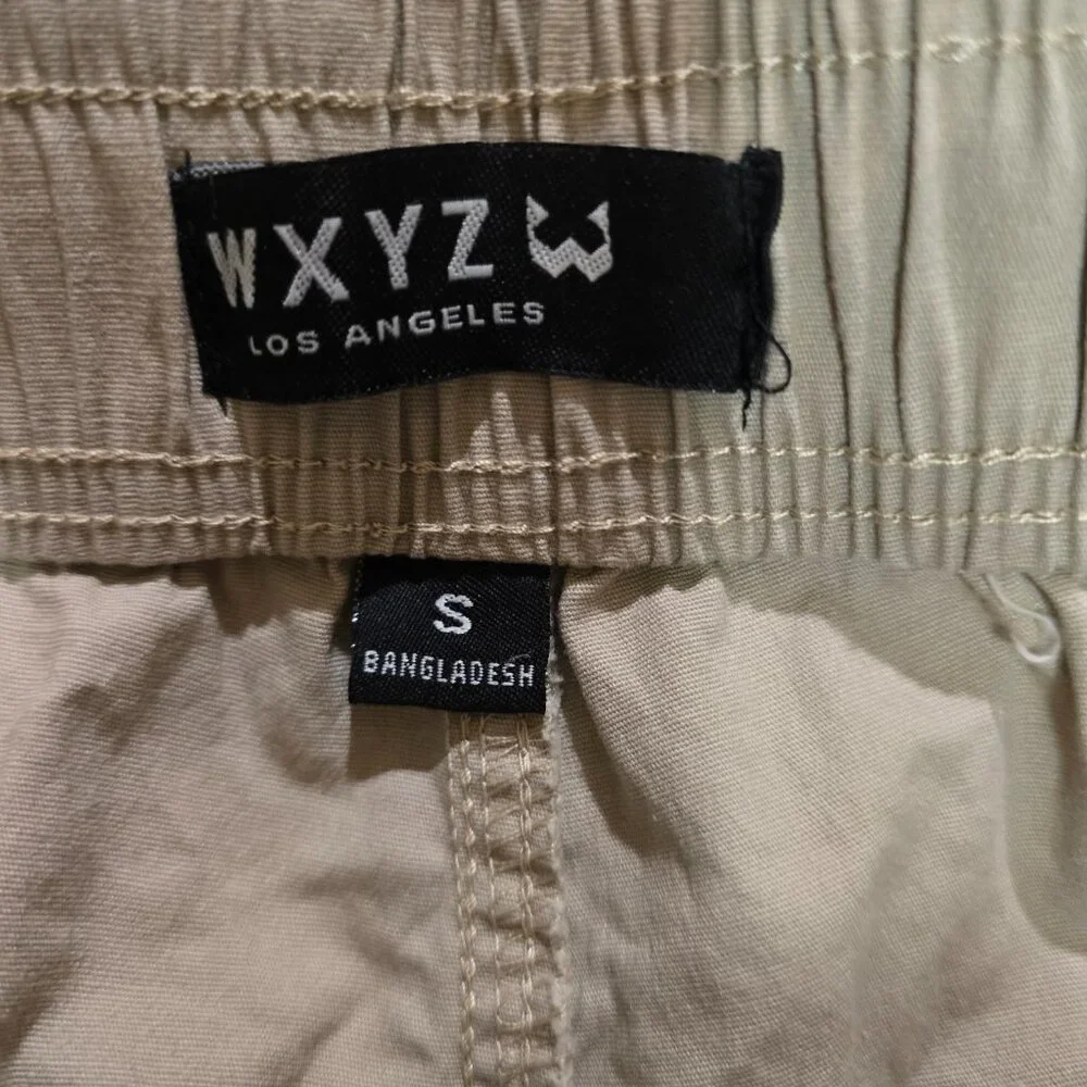 WXYZ Los Angeles Men's‎ Timothee Cargo Pants Tan Elastic Button Waist Small NWT